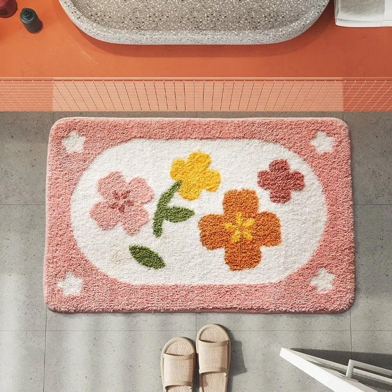 1PC Ins Simple Bathroom Floret Multicolored Carpet Flower Area Rugs Anti Slip