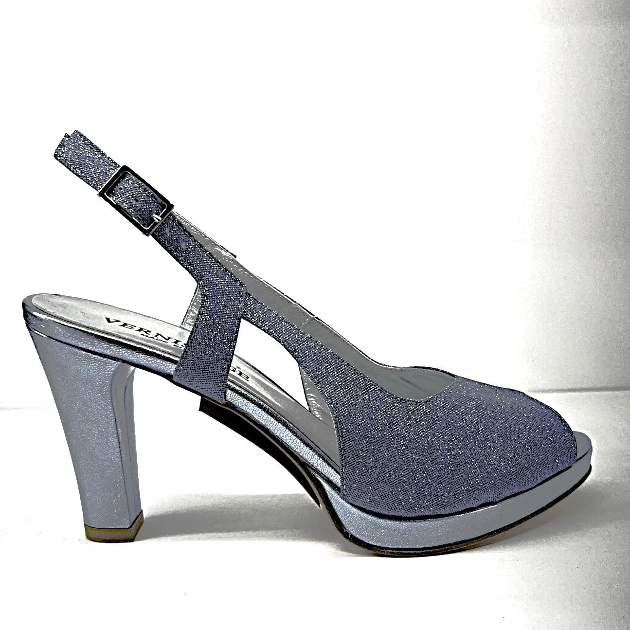 24301 Silver Laminated Leather High Heels