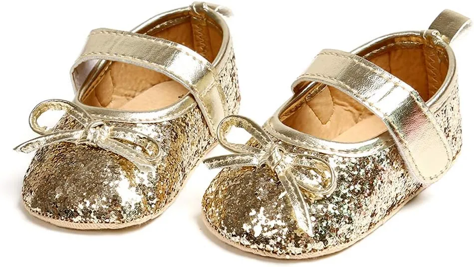 Antheron Baby Girls Mary Jane Flats Soft Sole Infant Moccasins Floral Sparkly Toddler Princess Dress Shoes