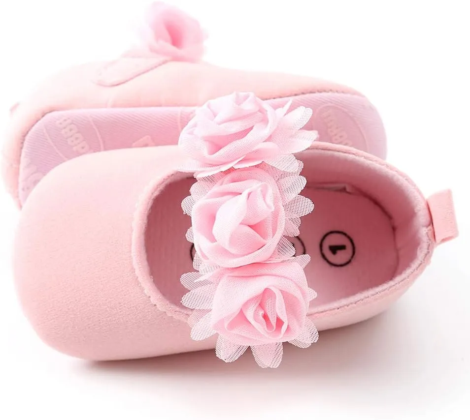 Antheron Baby Girls Mary Jane Flats Soft Sole Infant Moccasins Floral Sparkly Toddler Princess Dress Shoes