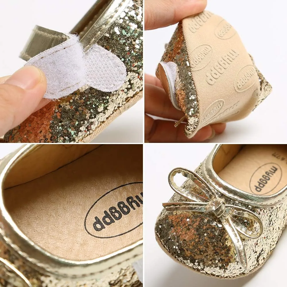 Antheron Baby Girls Mary Jane Flats Soft Sole Infant Moccasins Floral Sparkly Toddler Princess Dress Shoes