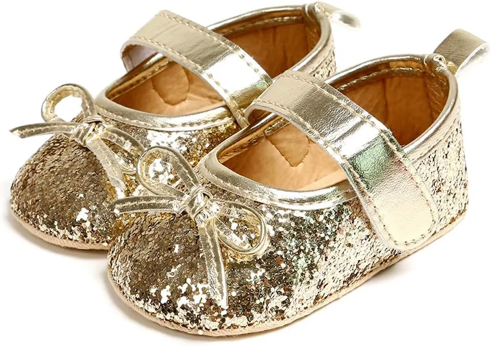 Antheron Baby Girls Mary Jane Flats Soft Sole Infant Moccasins Floral Sparkly Toddler Princess Dress Shoes