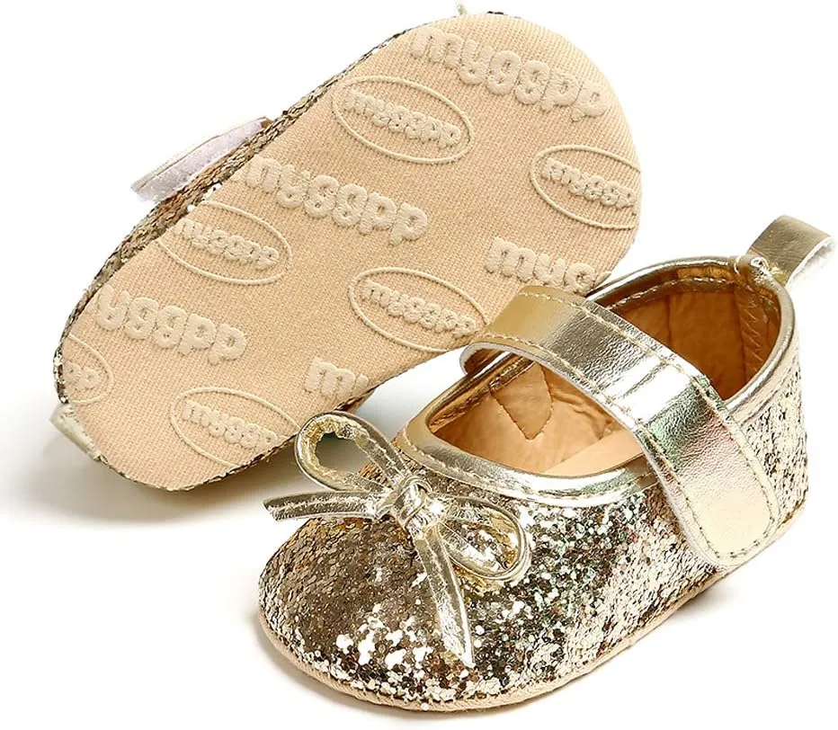 Antheron Baby Girls Mary Jane Flats Soft Sole Infant Moccasins Floral Sparkly Toddler Princess Dress Shoes