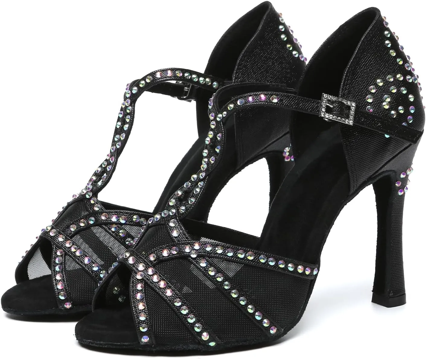 AOQUNFS Rhinestones Latin Dance Shoes Mesh Ballroom Salsa Practice Performance Dance Shoes for Women