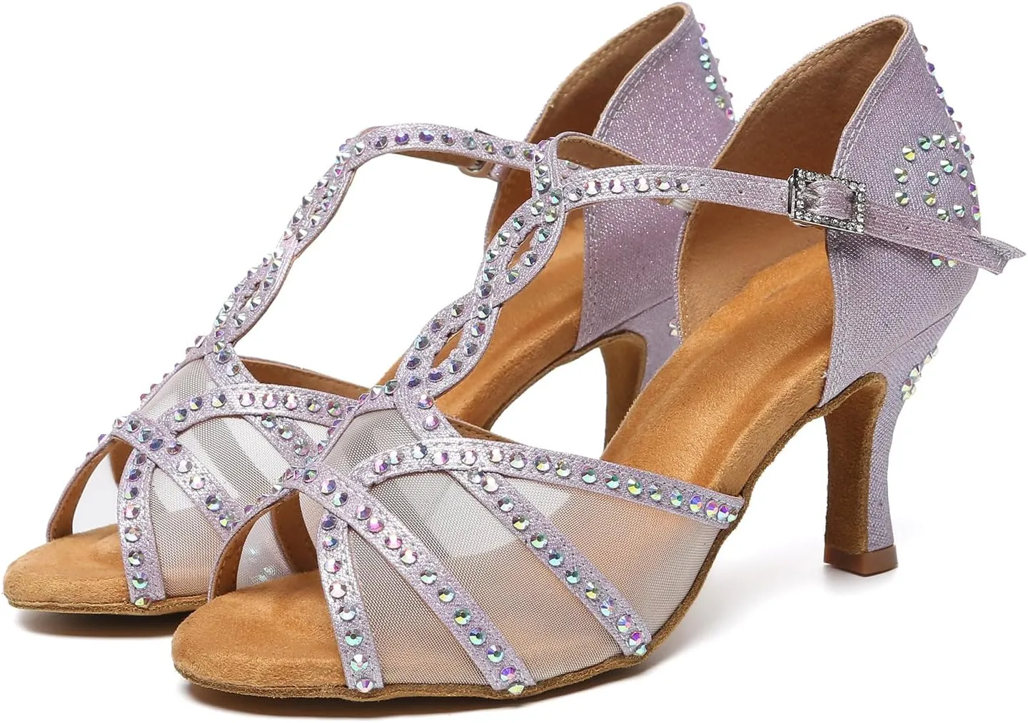 AOQUNFS Rhinestones Latin Dance Shoes Mesh Ballroom Salsa Practice Performance Dance Shoes for Women