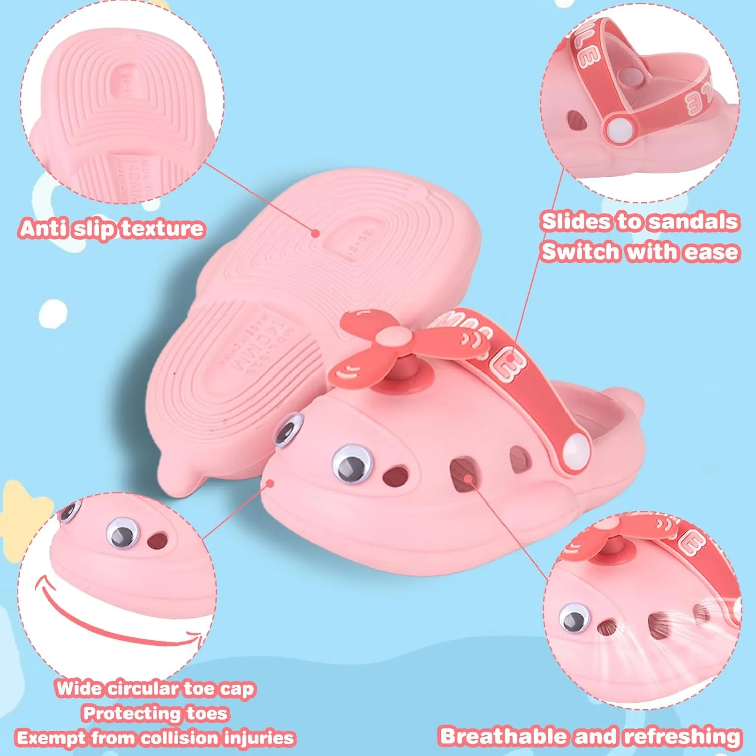 Baby Girls Boys Sandals Kid's Cute Lightweight Shoes Summer Premium Cartoon Sandals Children Caterpillar Non-Slip Beach Water Clogs Shoes Garden Slipper