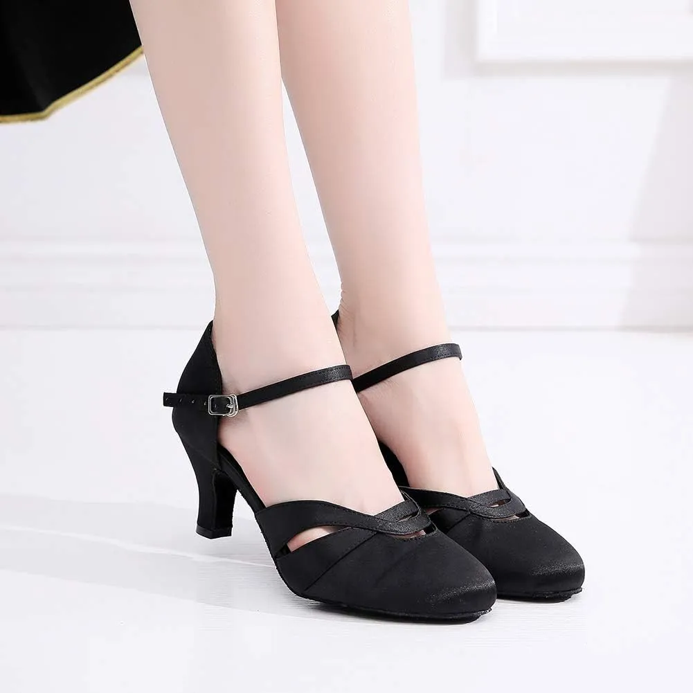 Ballroom Dance Shoes Women Closed Toe Ladies Latin Salsa Waltz Social Dancing Heels-2 1/3" Heel