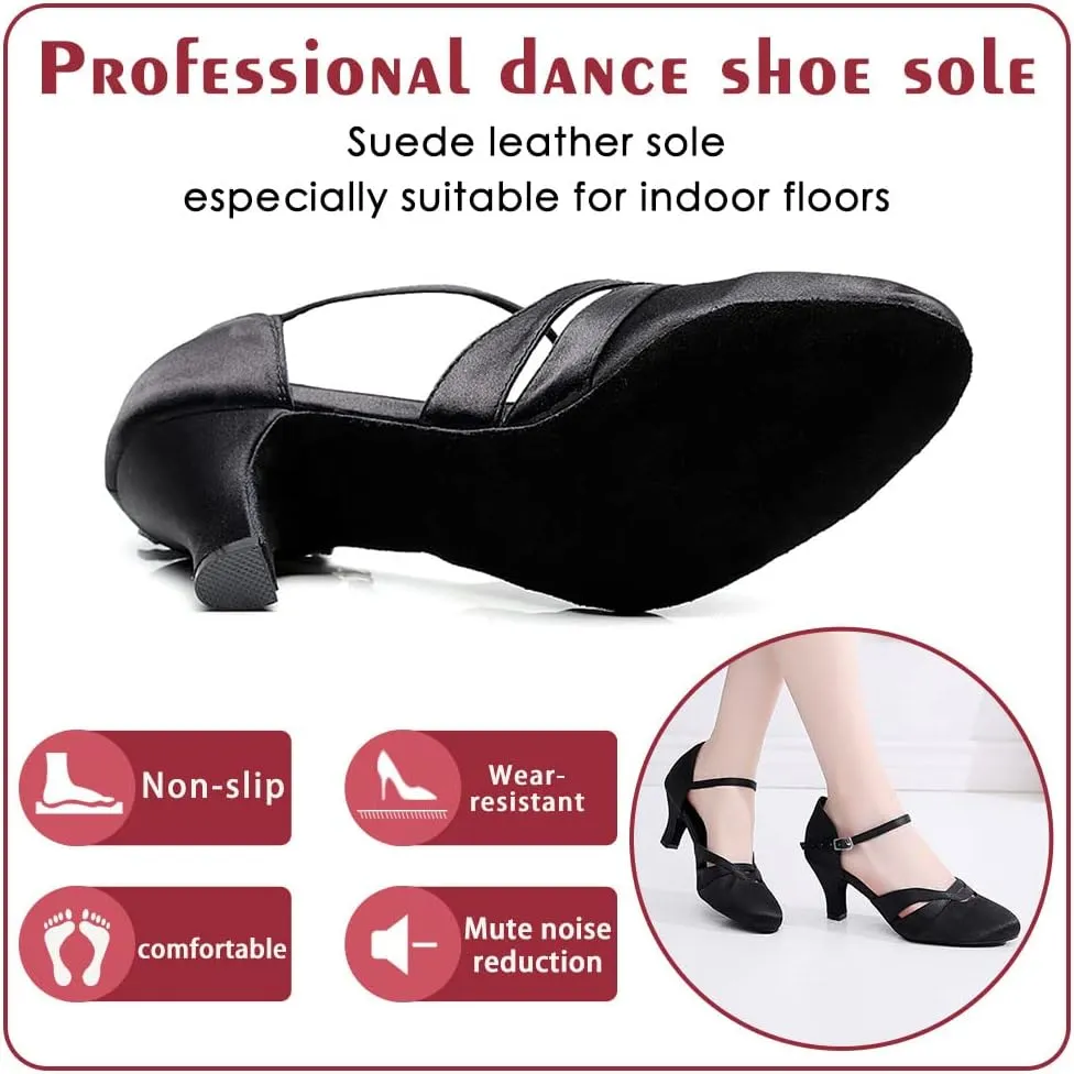 Ballroom Dance Shoes Women Closed Toe Ladies Latin Salsa Waltz Social Dancing Heels-2 1/3" Heel