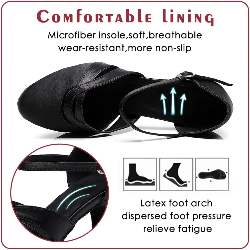 Ballroom Dance Shoes Women Closed Toe Ladies Latin Salsa Waltz Social Dancing Heels-2 1/3" Heel