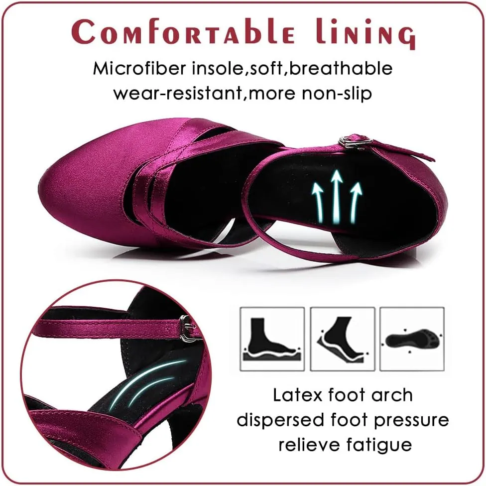 Ballroom Dance Shoes Women Closed Toe Ladies Latin Salsa Waltz Social Dancing Heels-2 1/3" Heel