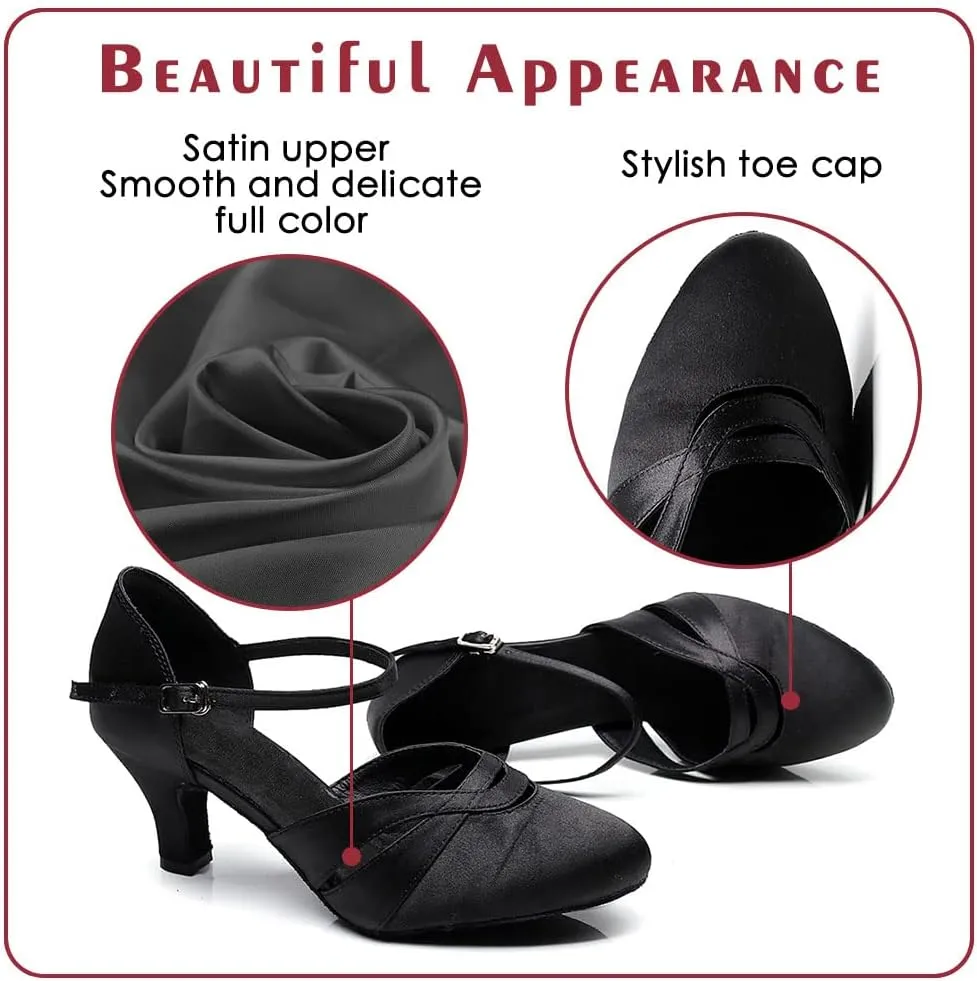 Ballroom Dance Shoes Women Closed Toe Ladies Latin Salsa Waltz Social Dancing Heels-2 1/3" Heel