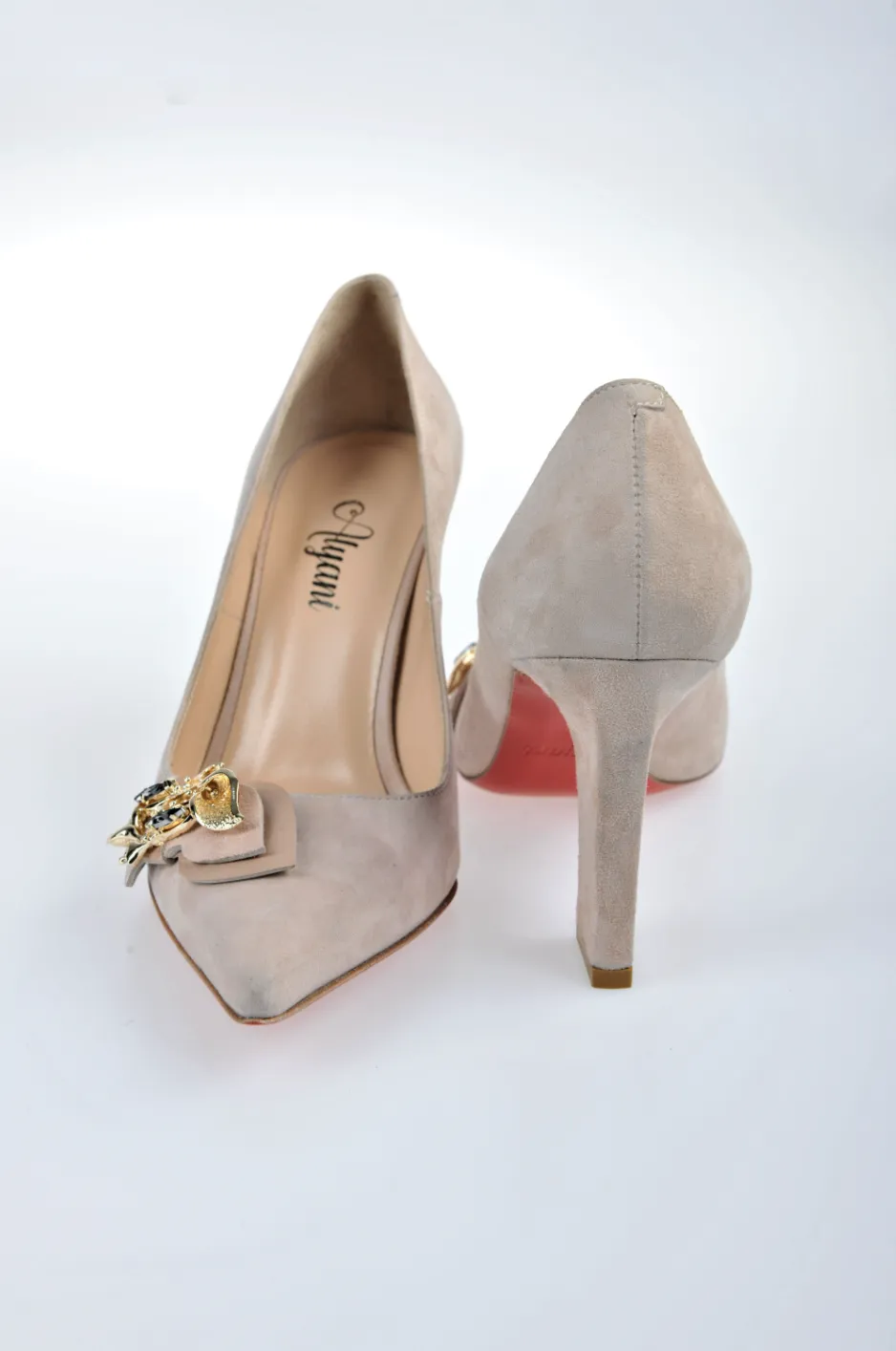 Beige Suede Gold Leaf Heel