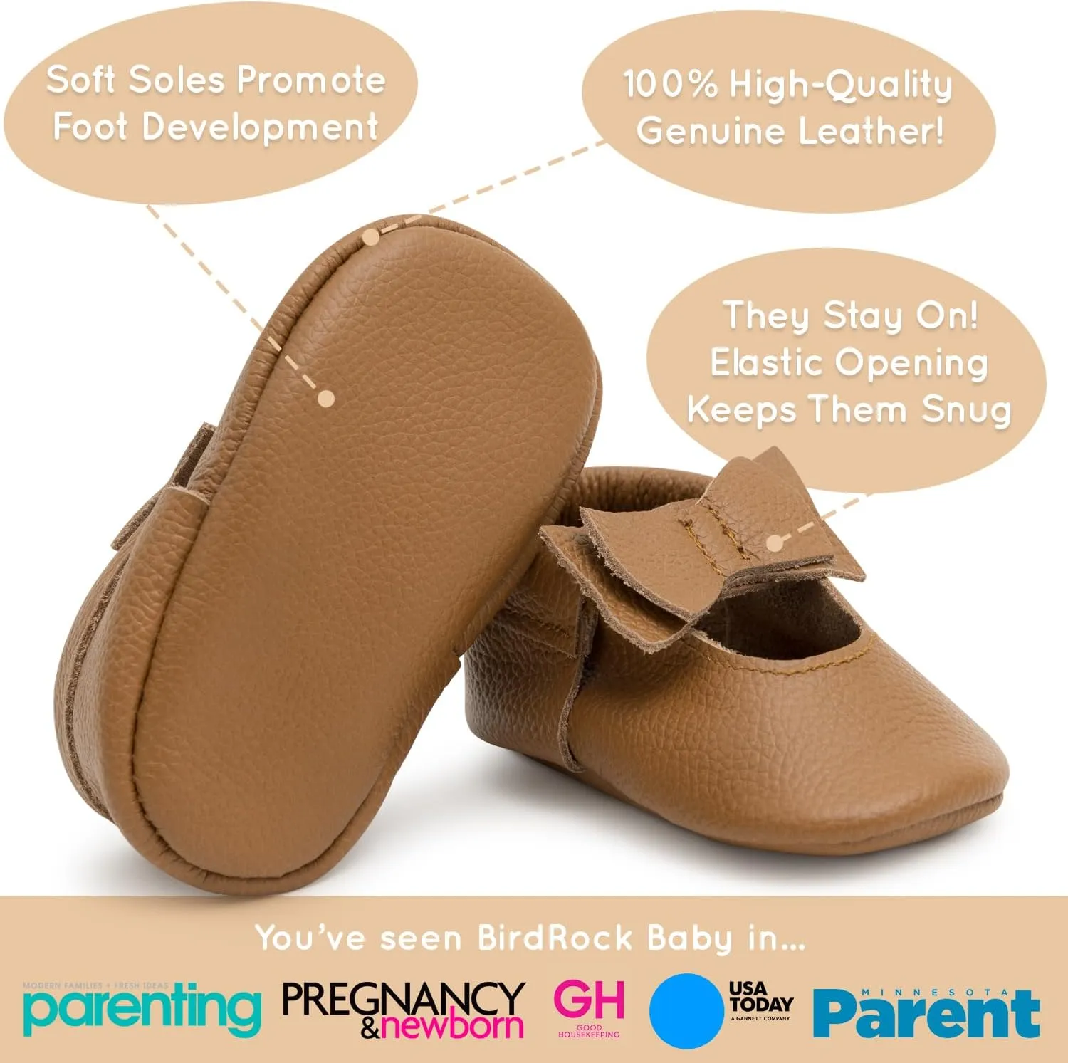 BirdRock Baby Bow and Knot Moccasins - Genuine Leather Baby Girl Shoes