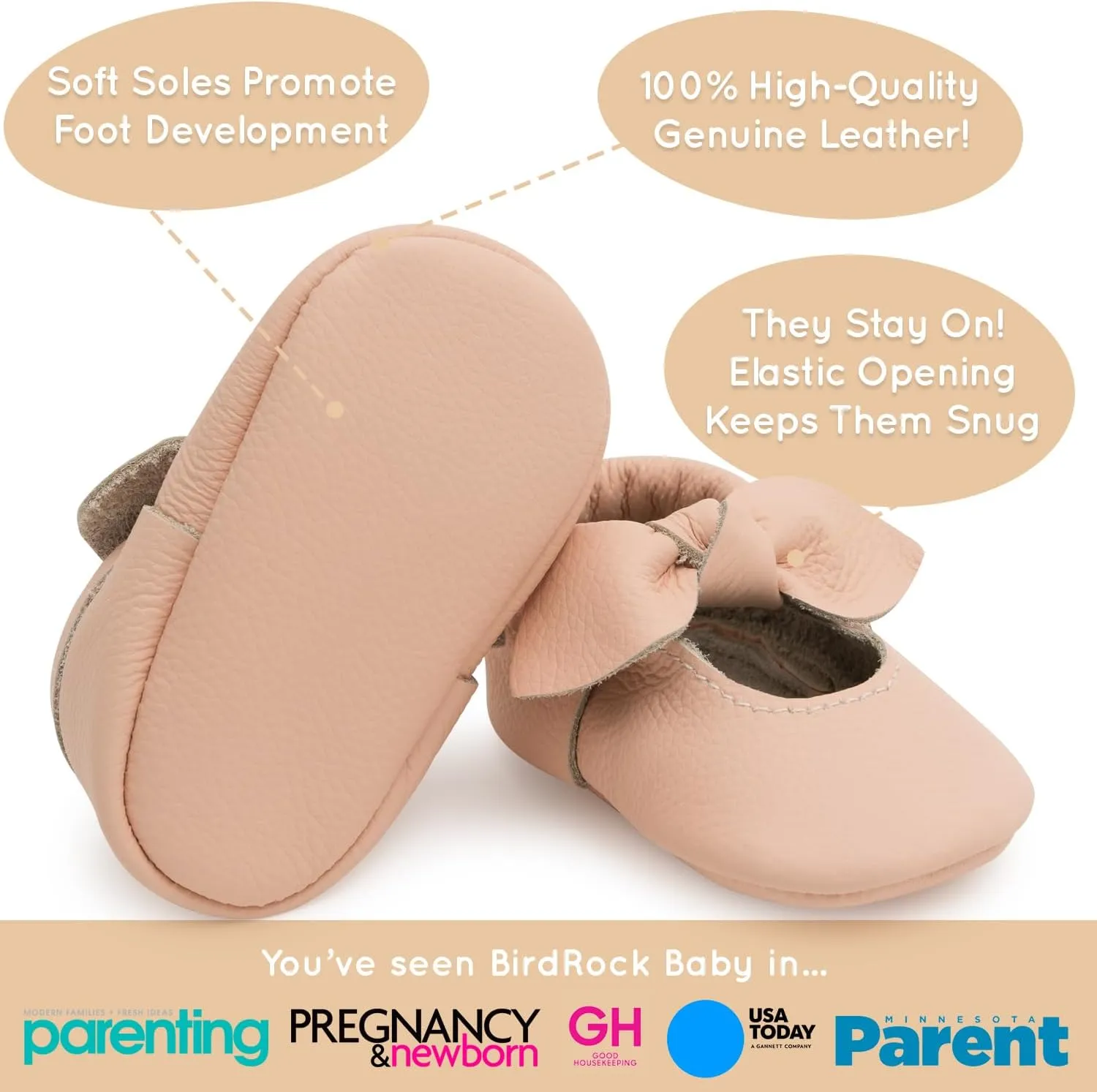 BirdRock Baby Bow and Knot Moccasins - Genuine Leather Baby Girl Shoes