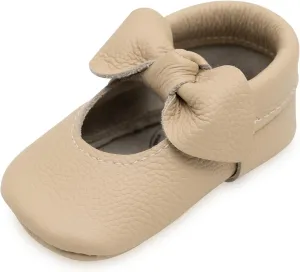 BirdRock Baby Bow and Knot Moccasins - Genuine Leather Baby Girl Shoes