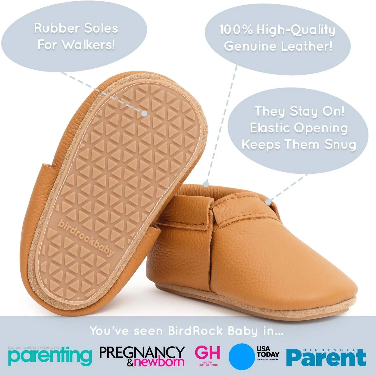 BirdRock Baby Hard Sole Fringeless Moccasins - Genuine Leather Shoes for Boys and Girls