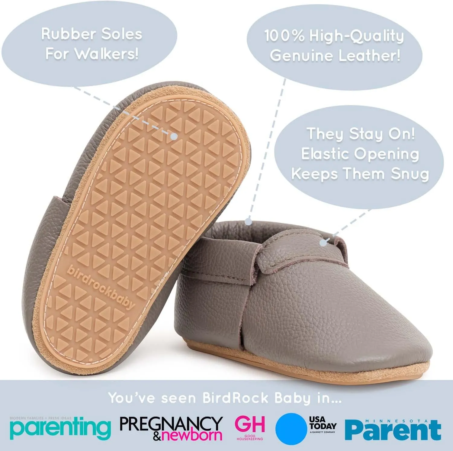 BirdRock Baby Hard Sole Fringeless Moccasins - Genuine Leather Shoes for Boys and Girls