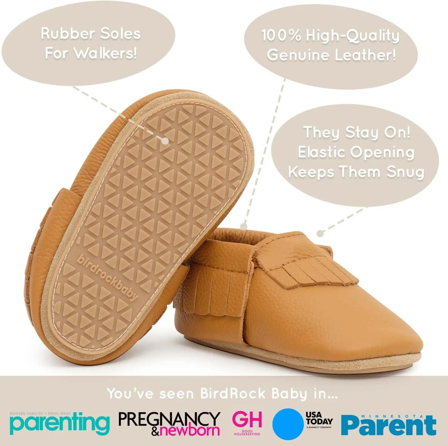 BirdRock Baby Hard Sole Moccasins - Genuine Leather Shoes for Boys and Girls