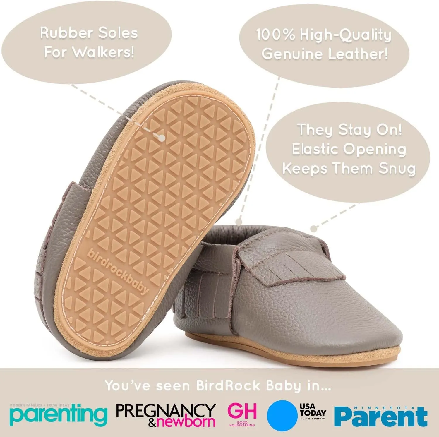 BirdRock Baby Hard Sole Moccasins - Genuine Leather Shoes for Boys and Girls