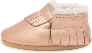 BirdRock Baby Sherpa Moccasins - Cozy, Genuine Leather Winter Shoes for Boys and Girls