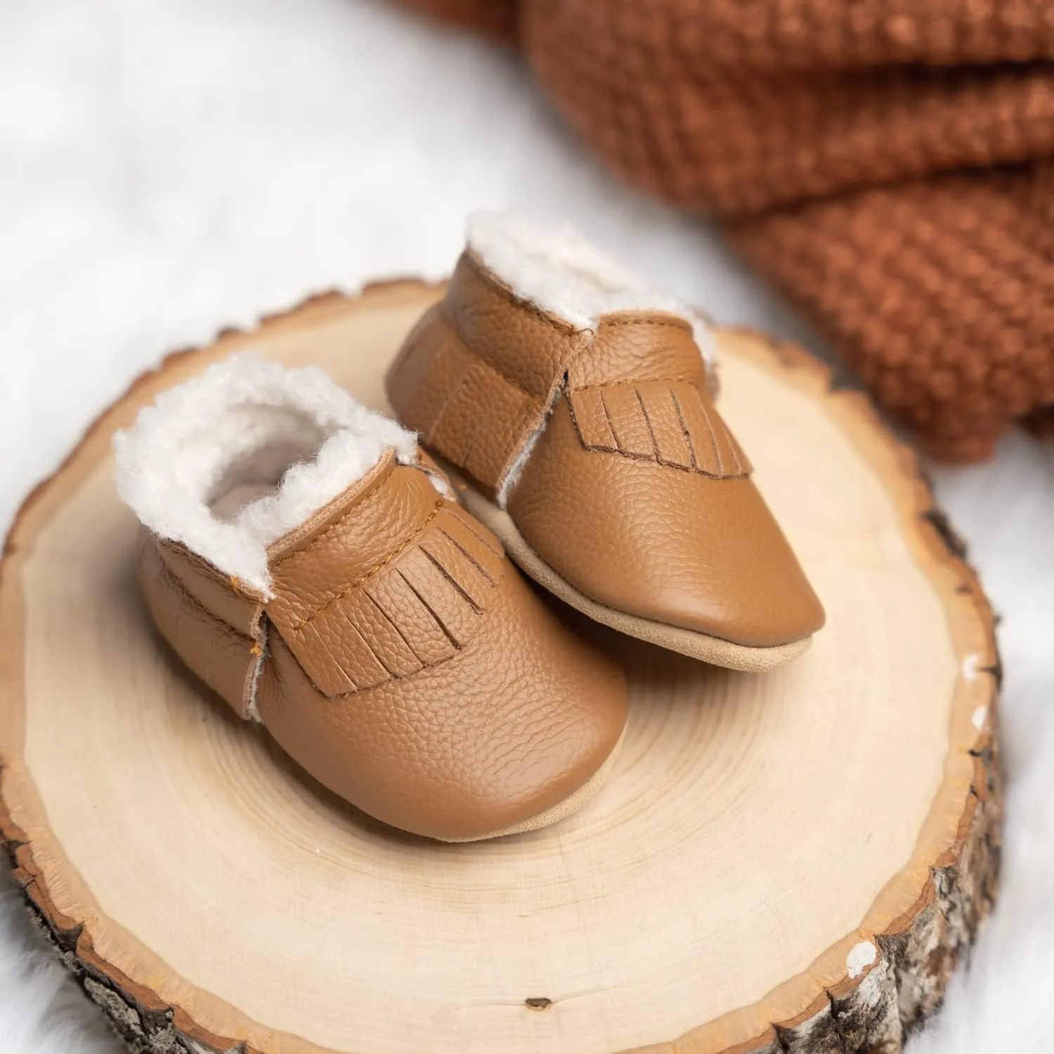 BirdRock Baby Sherpa Moccasins - Cozy, Genuine Leather Winter Shoes for Boys and Girls
