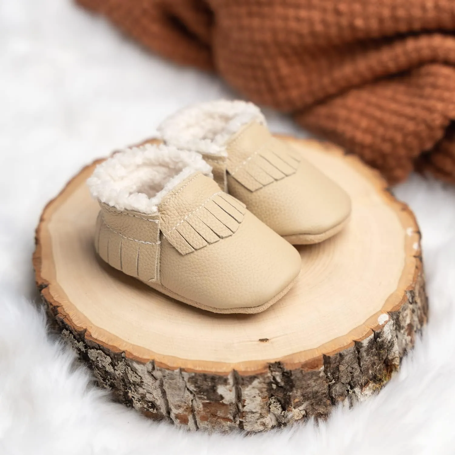 BirdRock Baby Sherpa Moccasins - Cozy, Genuine Leather Winter Shoes for Boys and Girls