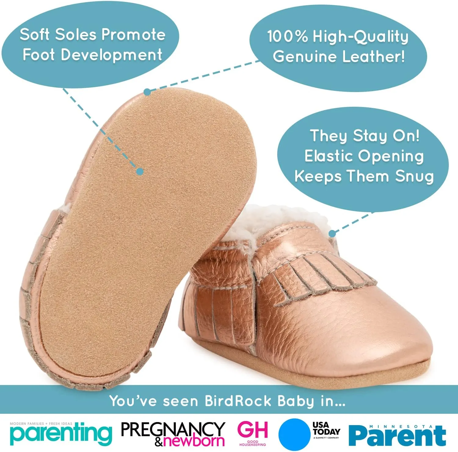 BirdRock Baby Sherpa Moccasins - Cozy, Genuine Leather Winter Shoes for Boys and Girls
