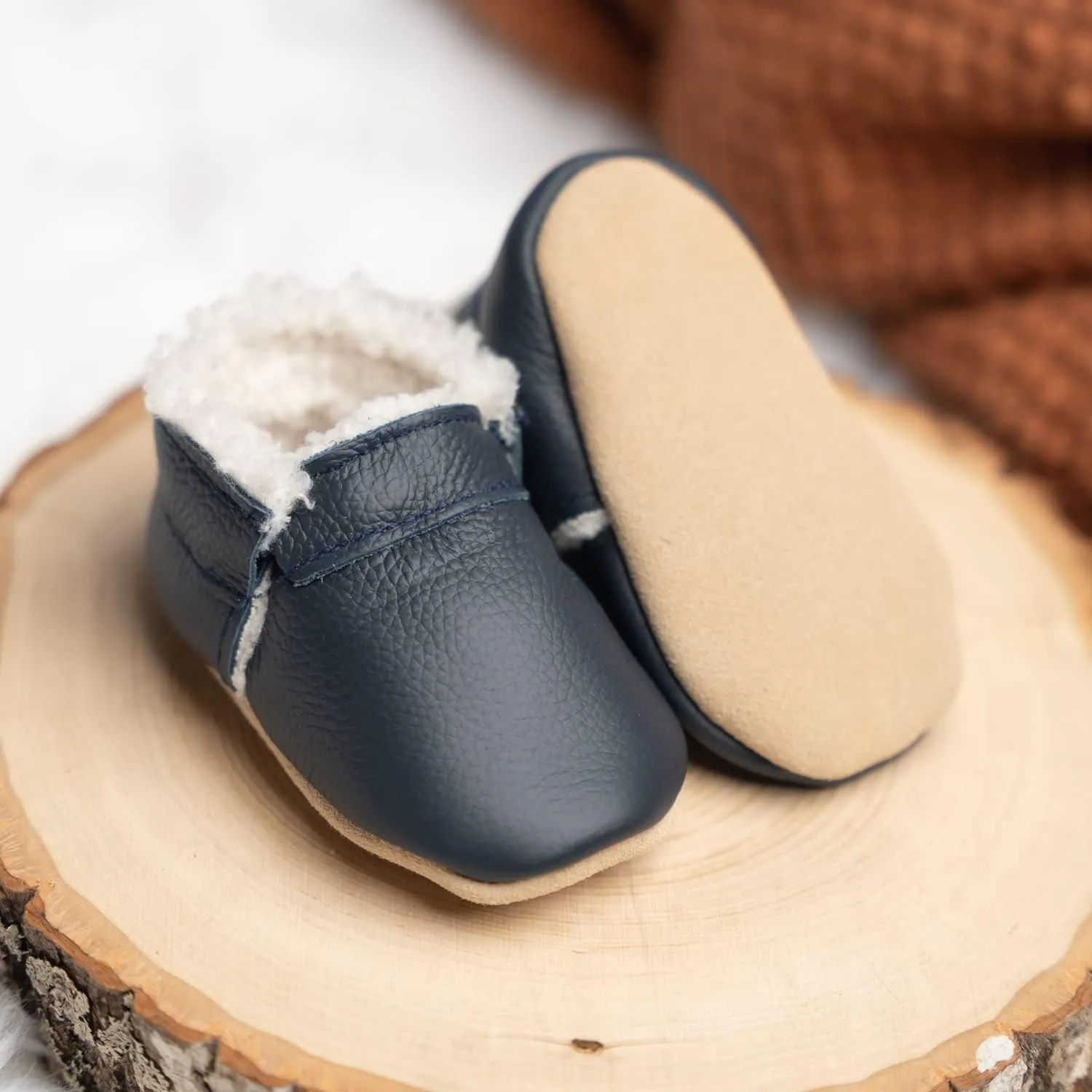 BirdRock Baby Sherpa Moccasins - Cozy, Genuine Leather Winter Shoes for Boys and Girls