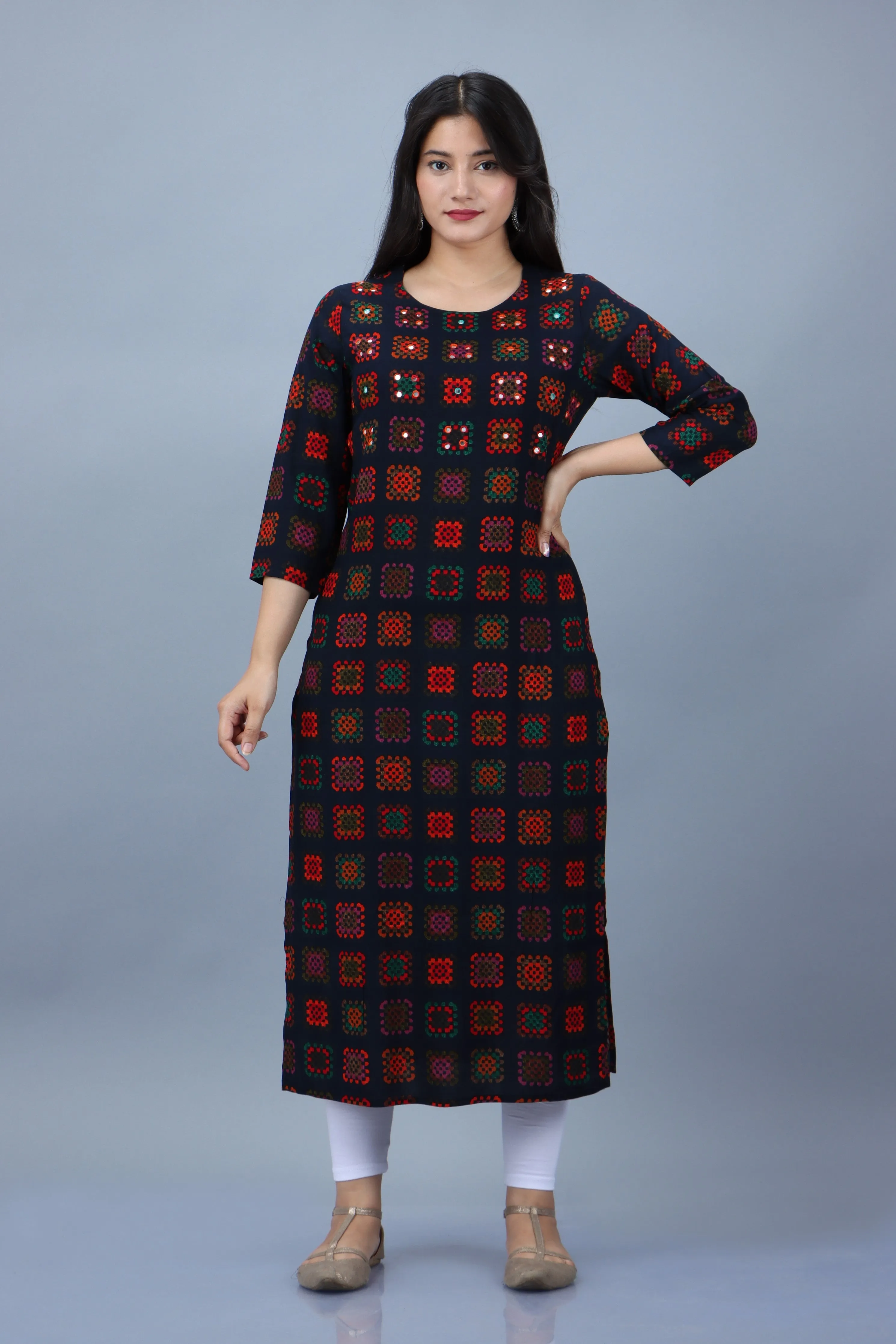 Blue Color Rayon Straight Womens Kurta