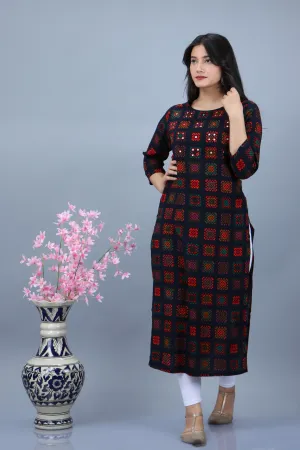 Blue Color Rayon Straight Womens Kurta