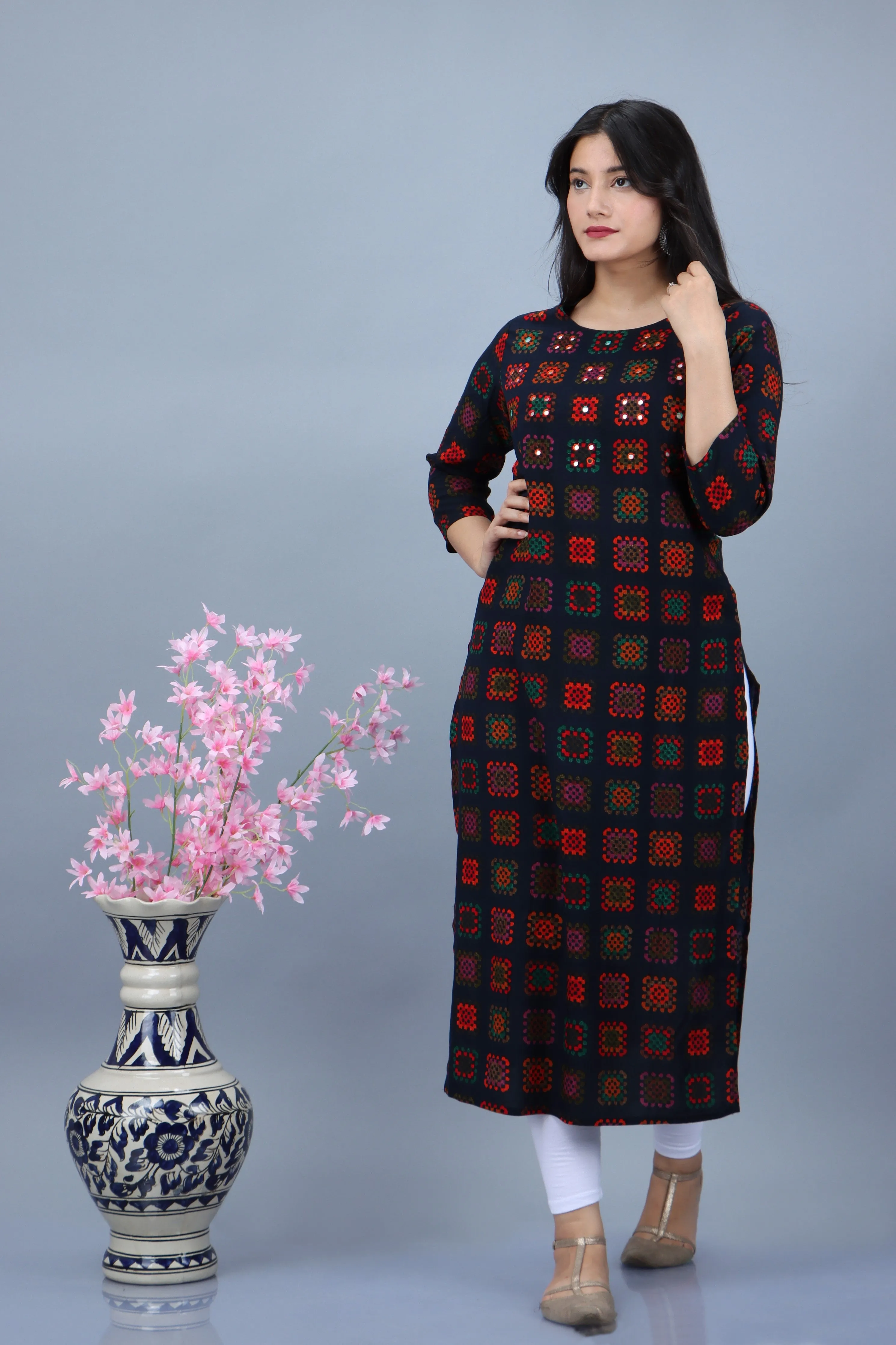 Blue Color Rayon Straight Womens Kurta