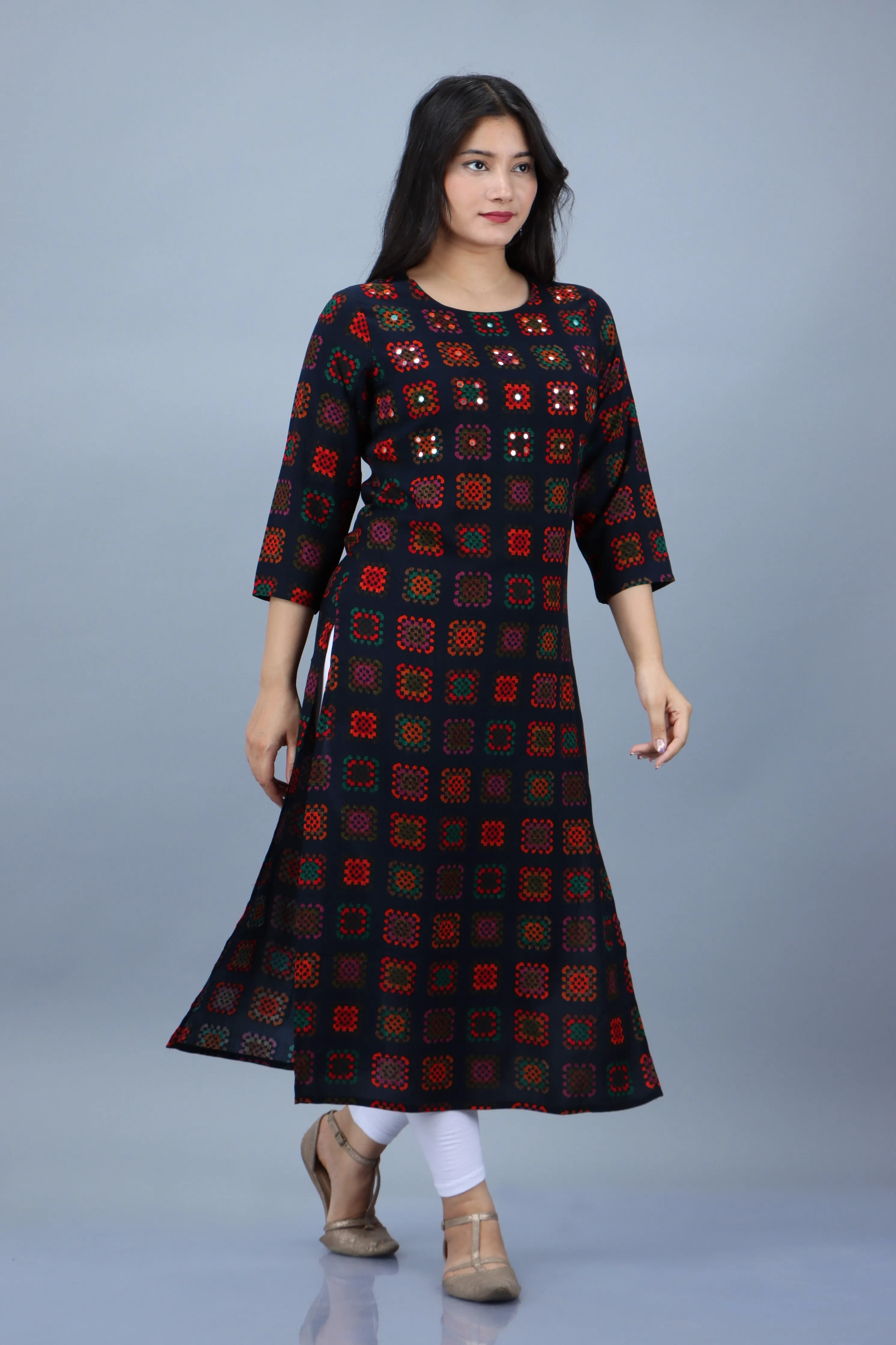 Blue Color Rayon Straight Womens Kurta