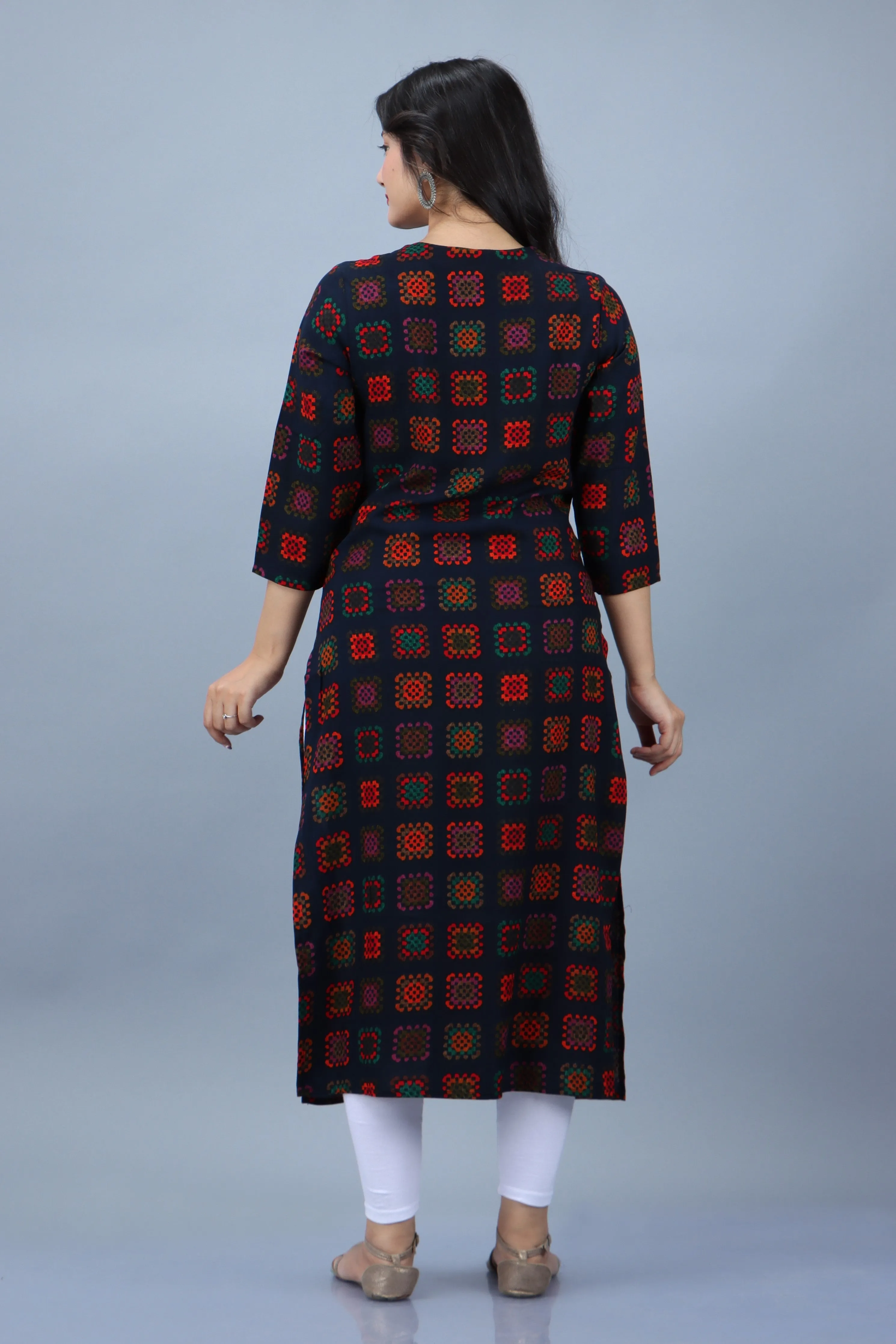 Blue Color Rayon Straight Womens Kurta