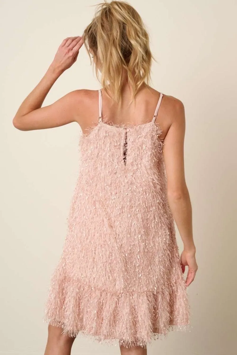 Brielle Feather Ruffle Hem Mini Cami Dress
