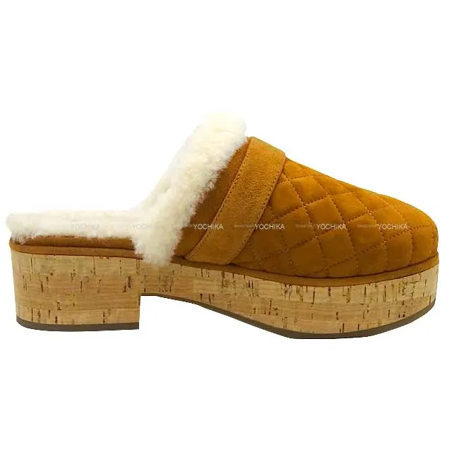 CHANEL slip on Clogs Turn lock COCO Mark Matelasse Sabot Sandal #37 Brown Suede cal/ #37 Champagne Gold HW G38271[BRAND NEW][Authentic]