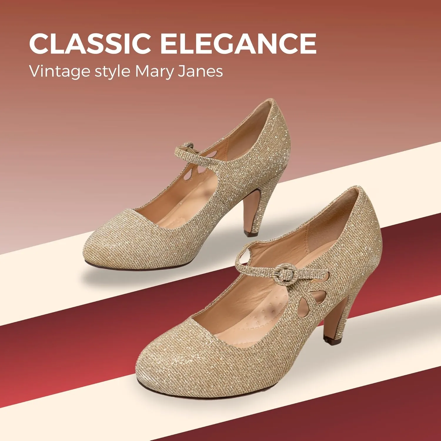 Chase & Chloe Kimmy-21 Women's Round Toe Pierced Mid Heel Mary Jane Style Dress Pumps