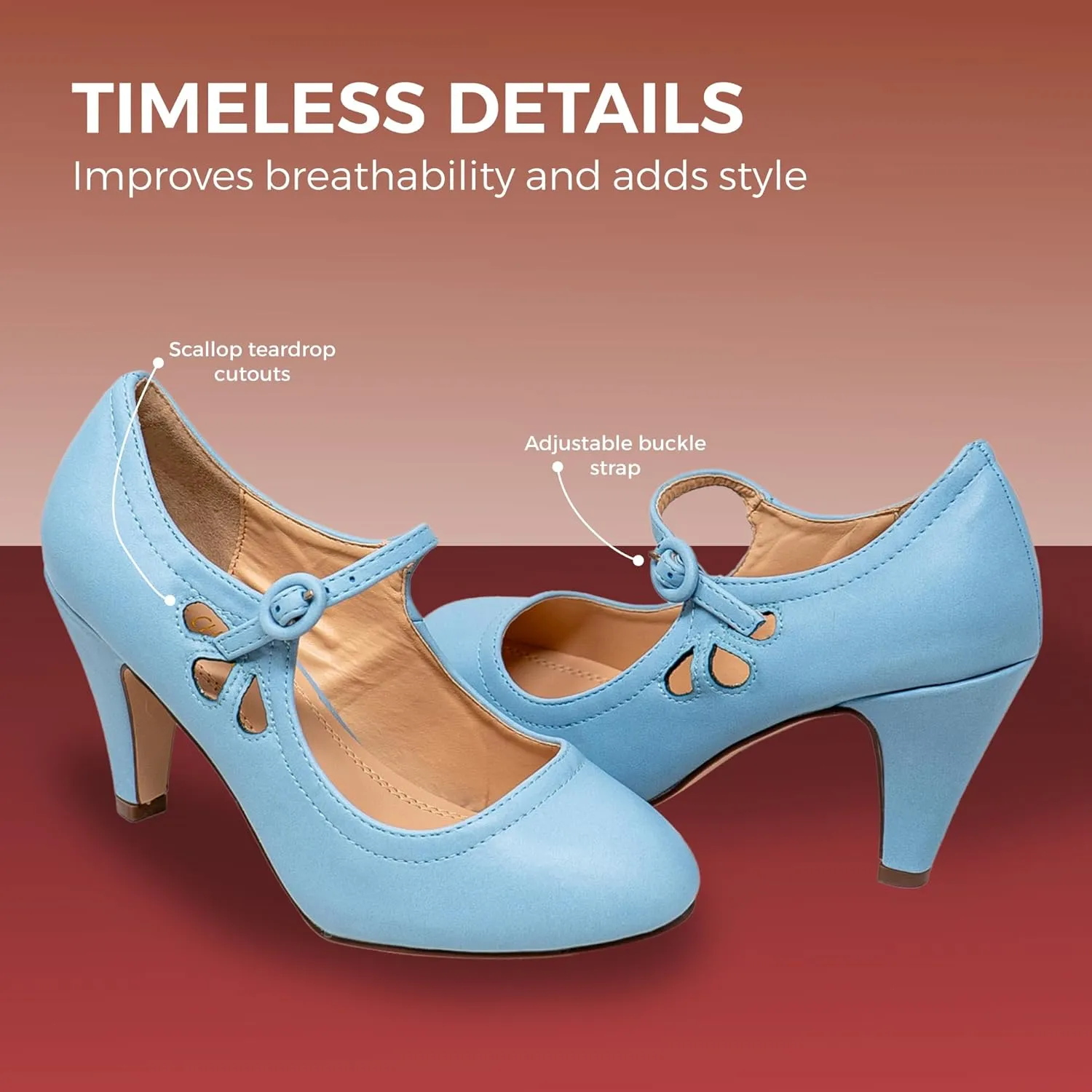 Chase & Chloe Kimmy-21 Women's Round Toe Pierced Mid Heel Mary Jane Style Dress Pumps
