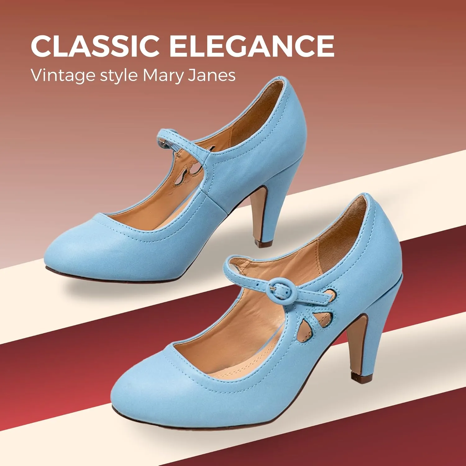 Chase & Chloe Kimmy-21 Women's Round Toe Pierced Mid Heel Mary Jane Style Dress Pumps