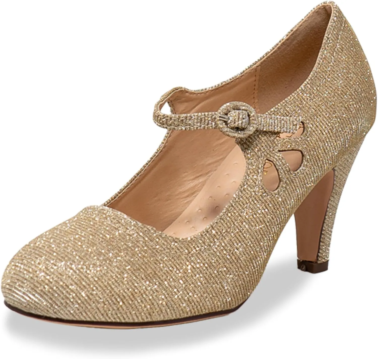 Chase & Chloe Kimmy-21 Women's Round Toe Pierced Mid Heel Mary Jane Style Dress Pumps
