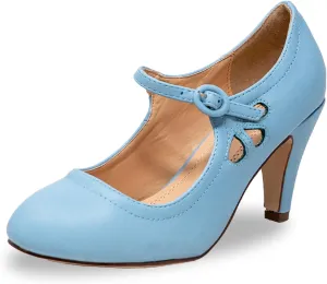 Chase & Chloe Kimmy-21 Women's Round Toe Pierced Mid Heel Mary Jane Style Dress Pumps