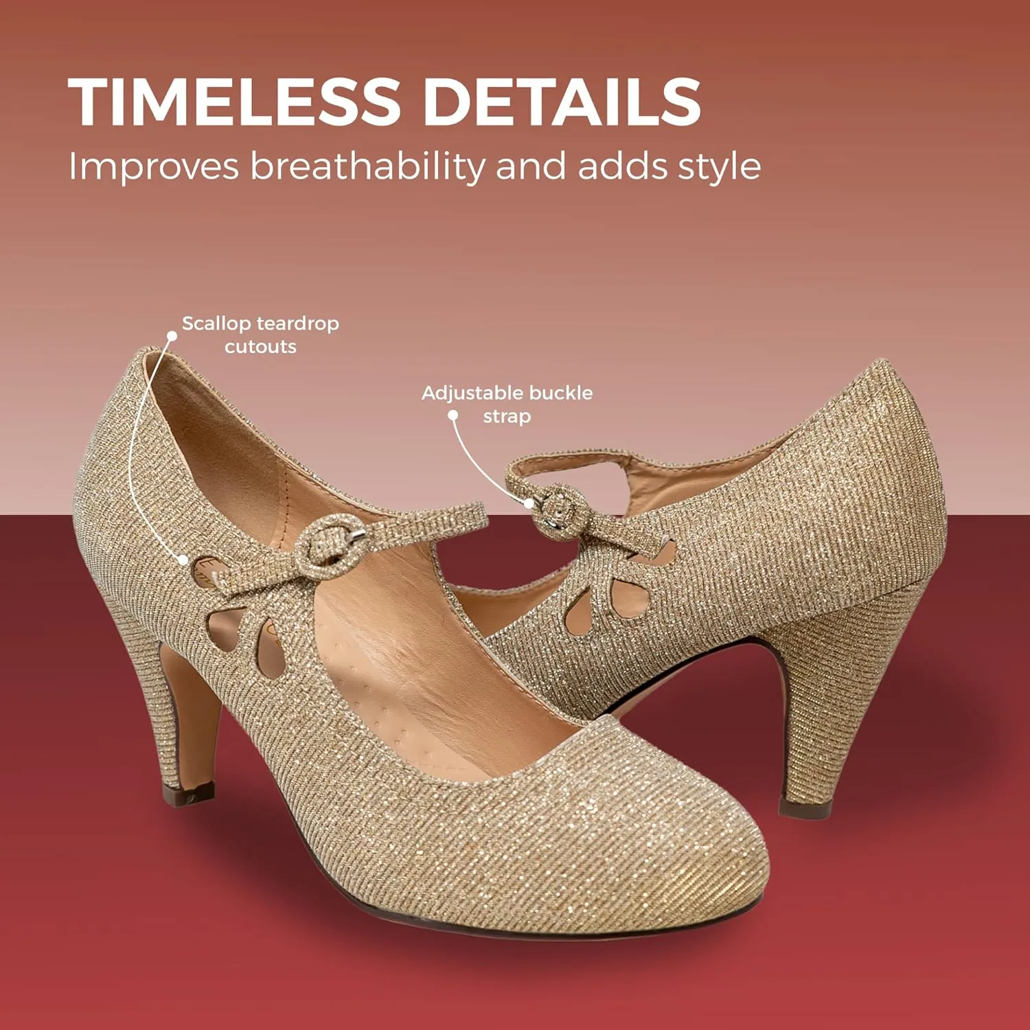 Chase & Chloe Kimmy-21 Women's Round Toe Pierced Mid Heel Mary Jane Style Dress Pumps