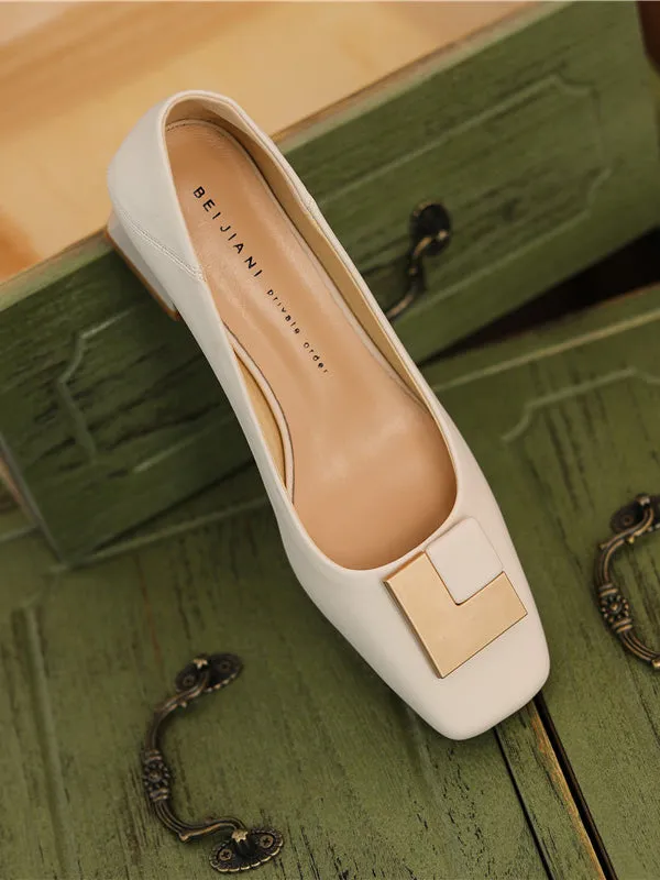 Chicmy-Elegant Square Buckle Chunky Square Mid Heel Shoes