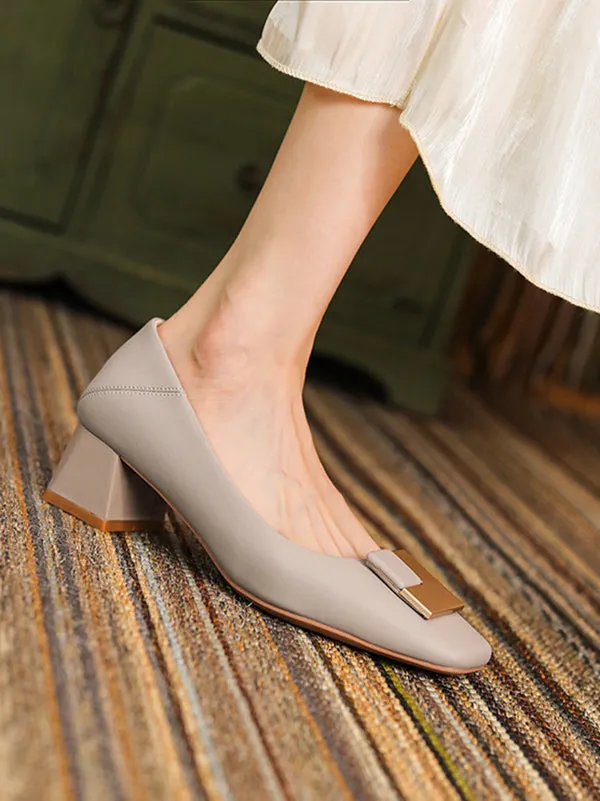 Chicmy-Elegant Square Buckle Chunky Square Mid Heel Shoes