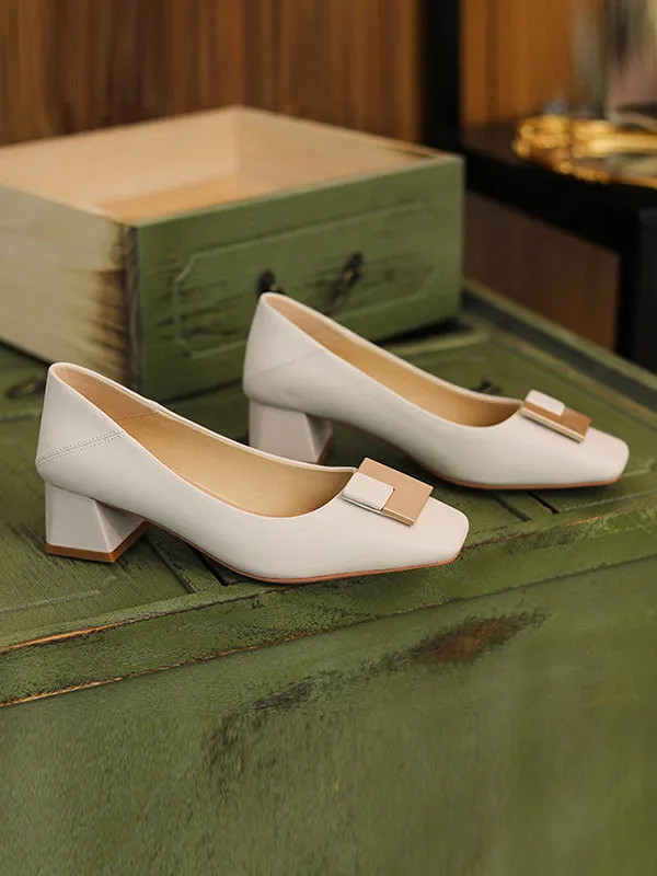 Chicmy-Elegant Square Buckle Chunky Square Mid Heel Shoes