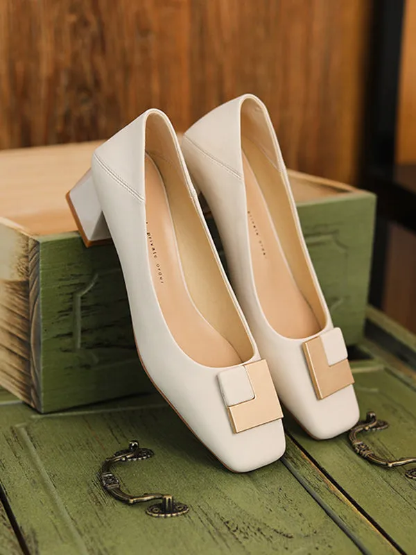 Chicmy-Elegant Square Buckle Chunky Square Mid Heel Shoes