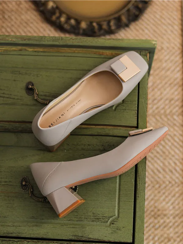 Chicmy-Elegant Square Buckle Chunky Square Mid Heel Shoes