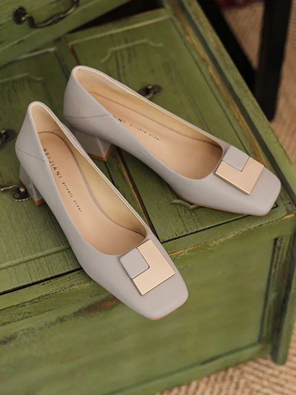 Chicmy-Elegant Square Buckle Chunky Square Mid Heel Shoes