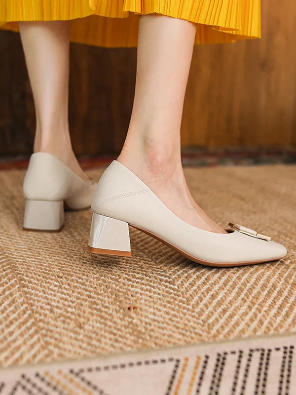 Chicmy-Elegant Square Buckle Chunky Square Mid Heel Shoes