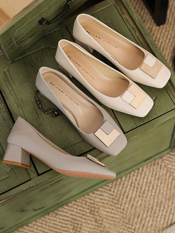 Chicmy-Elegant Square Buckle Chunky Square Mid Heel Shoes