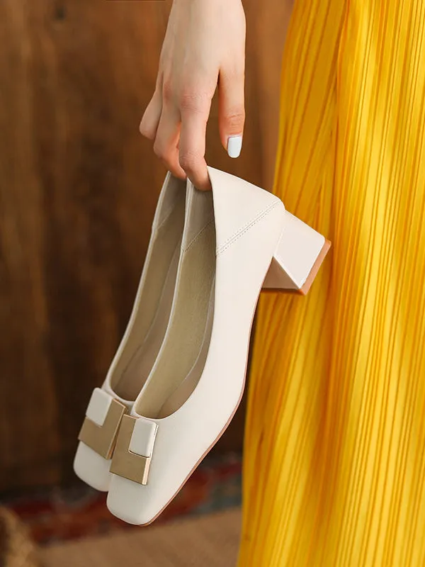 Chicmy-Elegant Square Buckle Chunky Square Mid Heel Shoes